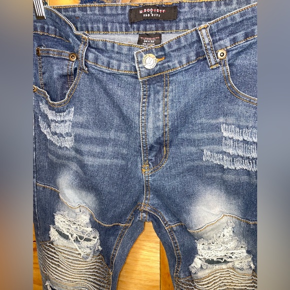 Men's M.Society distressed Blue Moto Jeans - 34x32 RN: 137718 - Picture 8 of 8